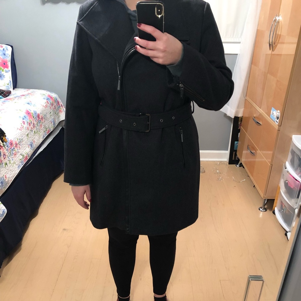Michael Kors wool blend jacket with pleather trim